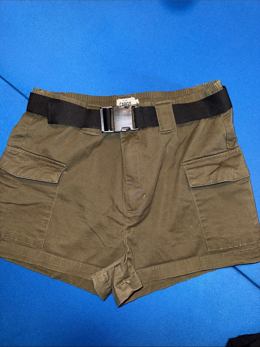 refuge Olive Green Cargo Shorts with Black Belt